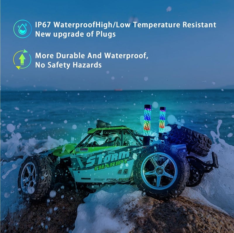 cezelux 2 Pack Fat Whip Lights, 2ft LED Whip Lights with App & Remote Control, Spring Base, Spiral RGB Chasing Lighted Antenna Whips for Side by Side Music Whip Light for ATV Can-Am SXS Truck Polaris - Image 4